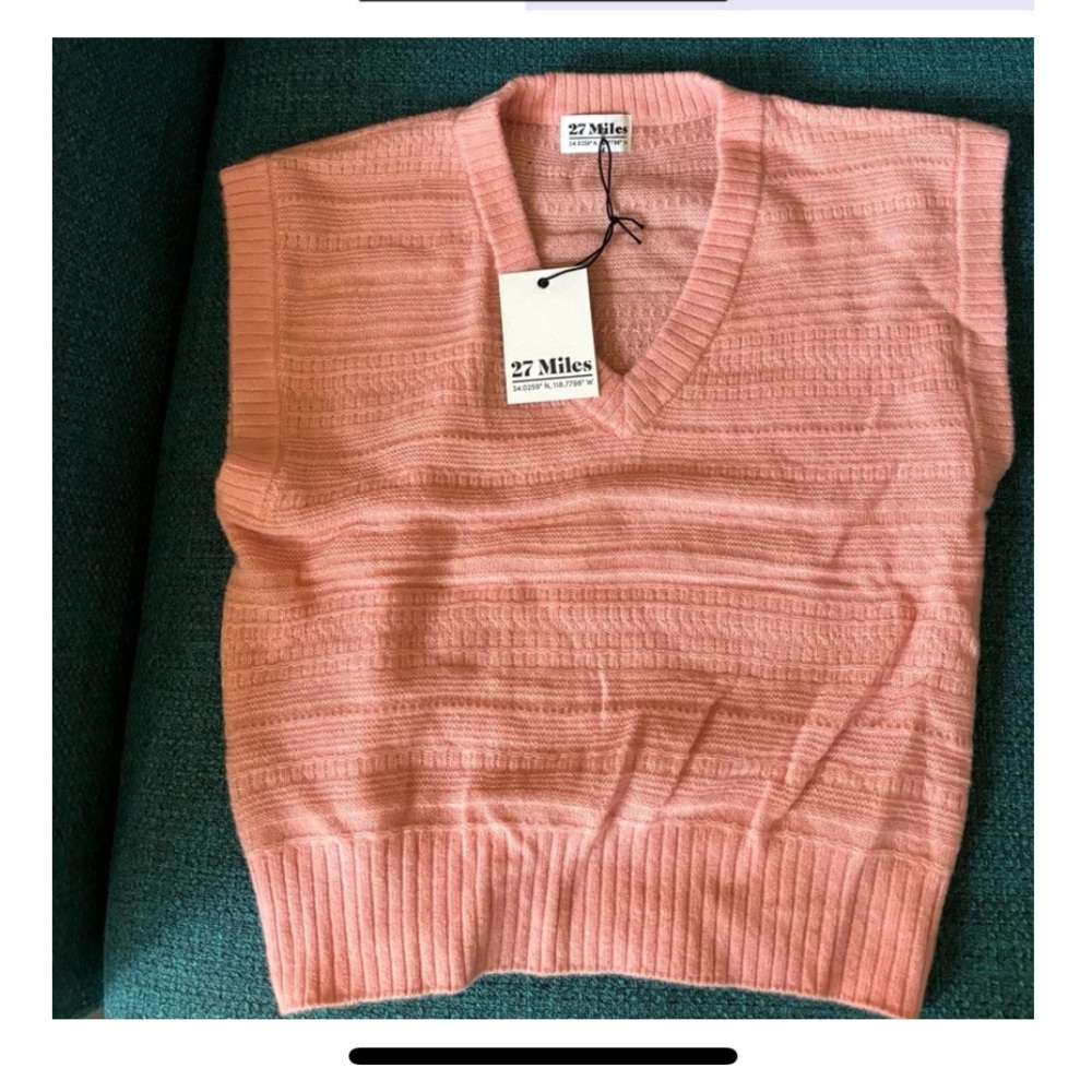 27 Miles Malibu Pink Knit V-Neck Sweater Vest